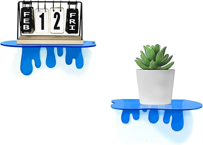 SetGame 2-Pack Acrylic Small Wall Shelves - 7 Inch Floating Shelf for Walls, Home Wall Display Ledges for Storage, Room Décor, Small Album & Items Organizer Display Dripping Wall Decor