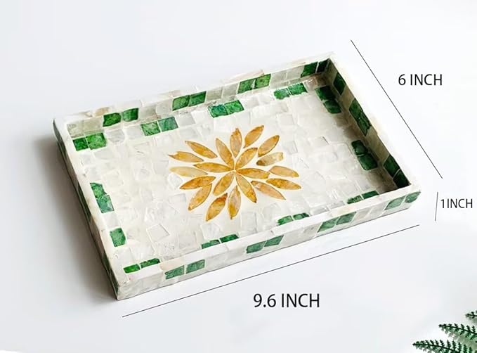 Decorative Serving Tray Lacquer Mother of Pearl Inlay Mosaic Trays for Living Room Kitchen Decor Coffee Table Tray for Tea, Table, Breakfast in Bed Decorative Trays 9.8In