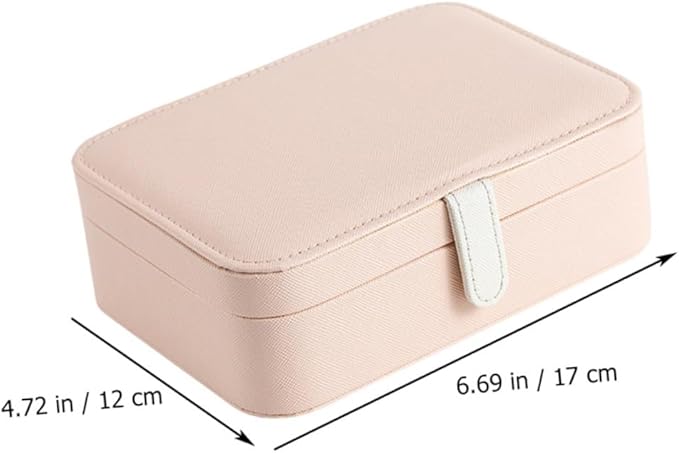 Portable Jewelry Box with Mirror for Earrings and Necklaces, Pu Leather Ring Organizer and Cosmetics Holder, Compact Jewelry Storage Case for Travel and Desktop Use, Pink