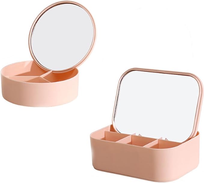 Makeup Mirror Storage Box, Travel Makeup Bag with Mirror, Portable Desktop Organizer Vanity Case for Women Beauty Tools