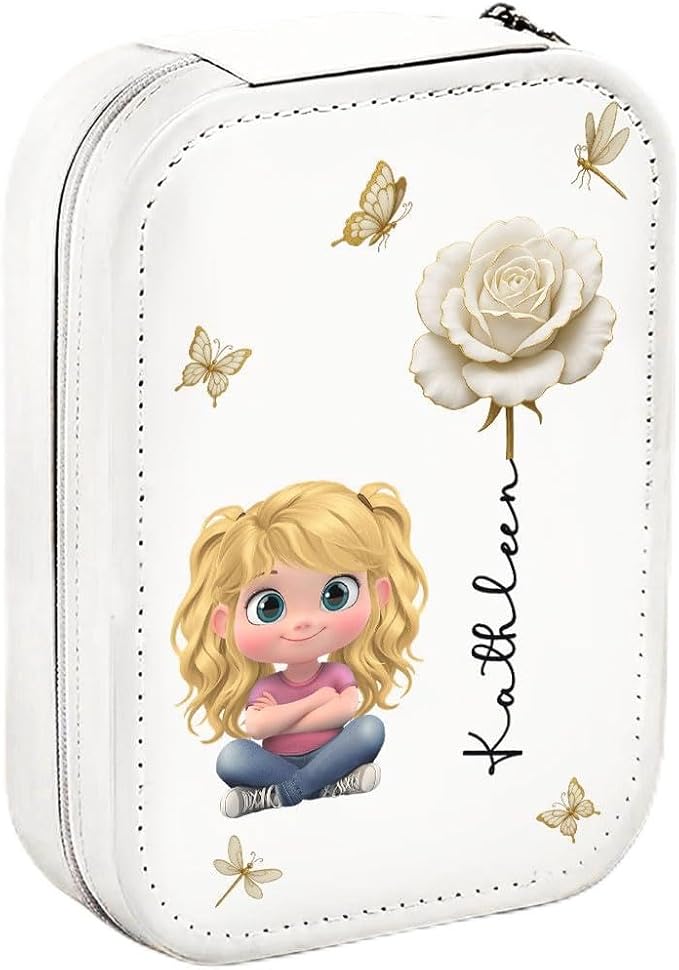 Wrappiness Women & Girls Floral Makeup Box With LED Mirror - Personalized Birthmonth Flower Travel Jewelry Organizer Gift for Daughters Sisters on Birthday Christmas Graduation Wedding