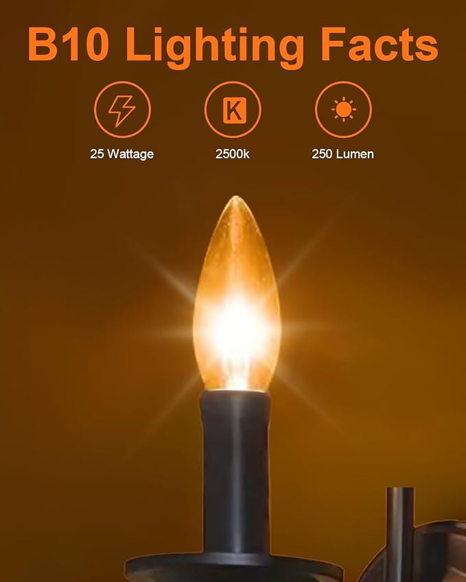 MEQIQTEK E12 Candle Light Bulbs 25W Warm White 2500K, 250Lumen - B10 Clear Candelabra Base Bulbs Dimmable Chandelier Light Bulbs for Ceiling Fan, Pendants or Outdoor (12 Pack)