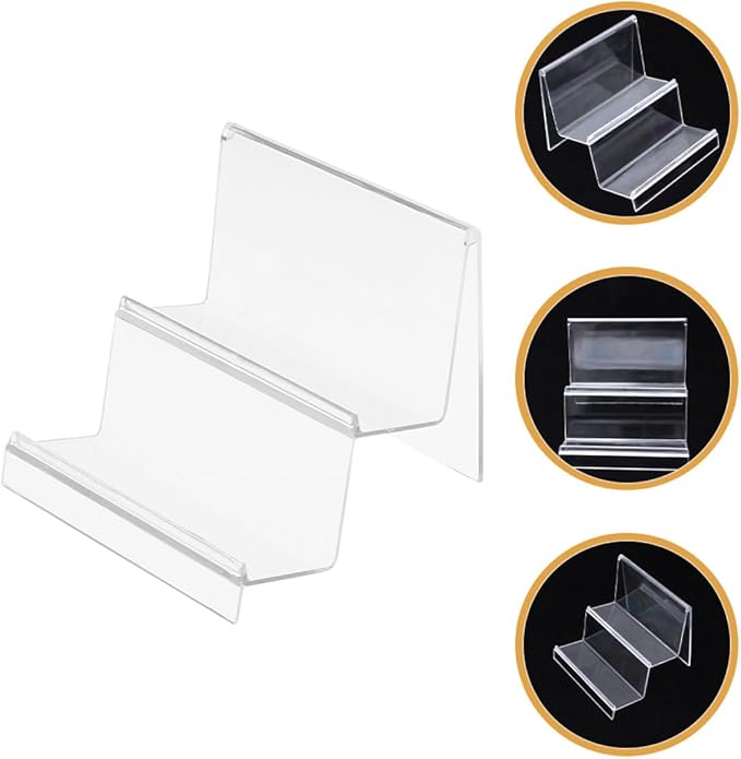 Milisten 2pcs Acrylic Wallet Display Stand with Two-tier 14cm Wide Purse Organizer Rack Desktop Storage Shelf for Home Office Makeup Accessories
