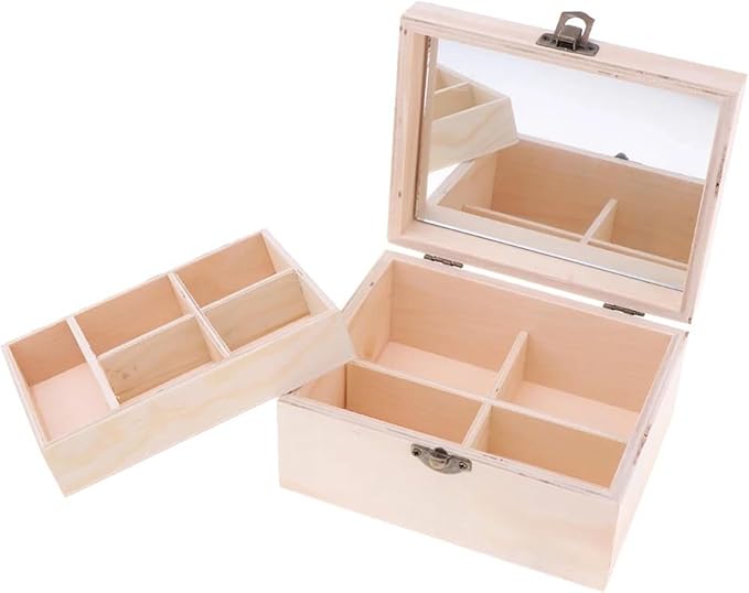 Earring Jewellery Box Mirrored Makeup Organizer Plain Wooden Storage Box Wood Jewelry Case Display Necklace Jewellery Box