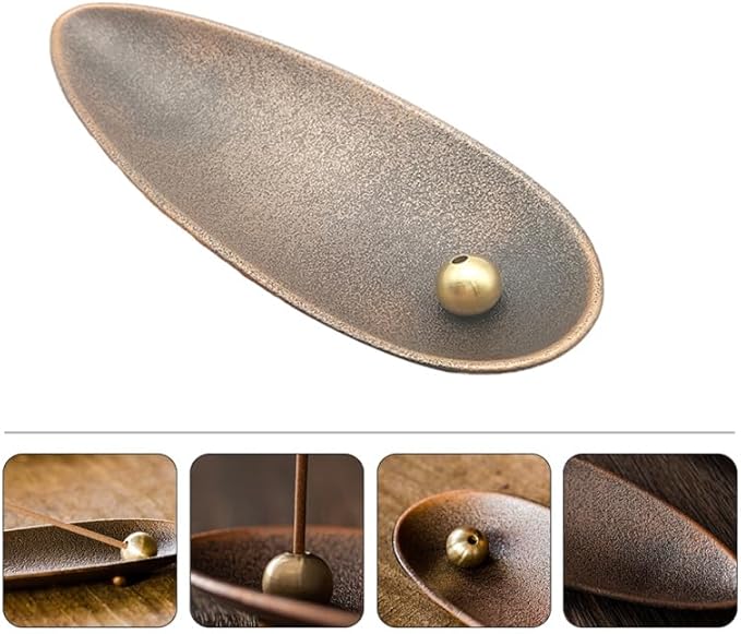 STOBAZA Incense Stick Holder, Leaf Incense Burner Adjustable Angle IncenseTray Ash Cather for Counters, Meditation Room, Spa, Yoga, Home, Office (Brown)