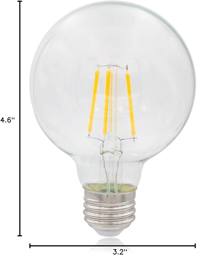 Maxxima G25 LED Light Bulb Globe Filament Bulb - 40 Watt Equal, 500 Lumens 2700K Warm White, E26 Standard Edison Vanity Bulb, Great for Kitchen, Living Room, and Bathroom, Non-Dimmable, 120V - 6 Pack