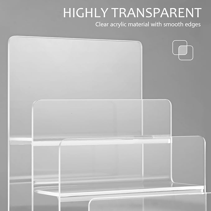 DOITOOL 4-Tier Wallet Display Stand Acrylic Purse Organizer Handbag Purse Stands Jewelry Riser Acrylic Display Shelf for Perfume Jewelry Sunglasses Handbag