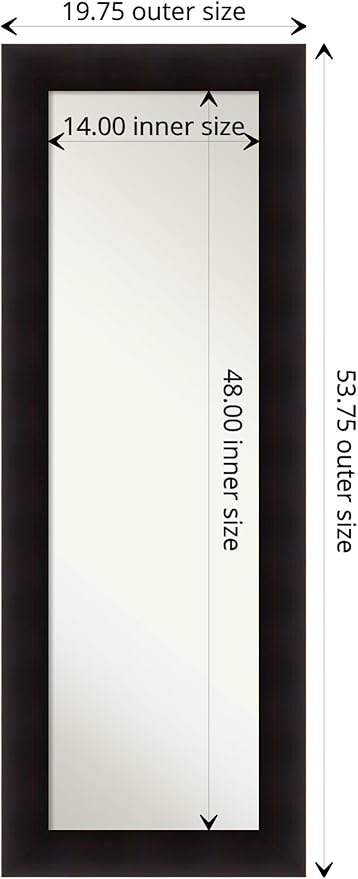 Amanti Art Brown Full Length Mirror for Door, 54x20 Portico Espresso Tall Wall Mirror Full Length, Mounted to Door or Closet Wall with no Visible Brackets, Country Rustic Wood Frame, Bedroom Decor