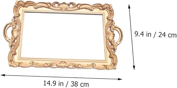 Zerodeko Retro Mirror Tray Decorative Storage Plate for Cosmetics and Perfume, Golden Rectangular Vintage Makeup Organizer for Home Décor and Photography Display