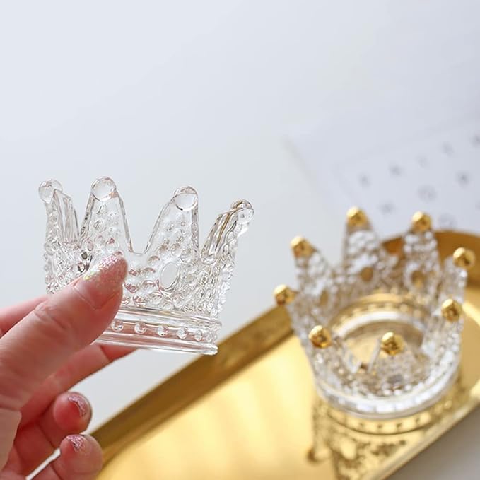 Crystal Glass Candle Holder Set of 2 Crown Shaped Makeup Sponge Beauty Egg Storage Rack Jewelry Watch Nail Art Dappen Dish Wedding Christmas Decor