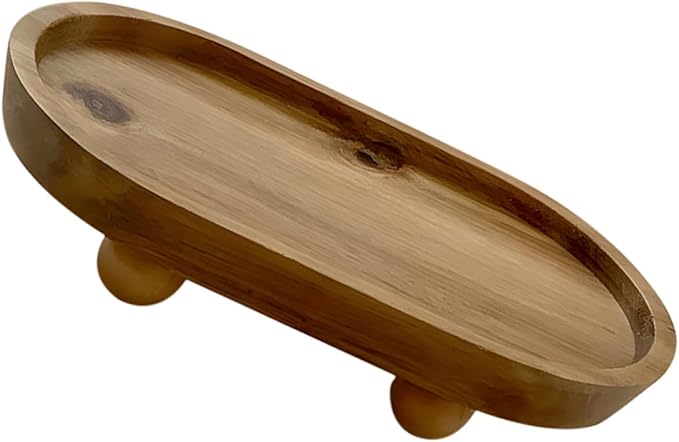 Wooden Oval Tray Jewelry Dish Makeup Organizer Desktop Perfume Holder Decorative Serving Plate for Entryway Key Storage and Aromatherapy Display