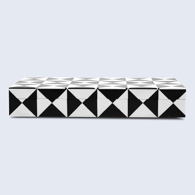 Handicrafts Home Large Decorative Storage Box with Lid, Black and White Coffee Table Storage Box, Decorative Remote Control Holder, Keepsake Storage Box for Living Room & Shelf Decor, Triangle 12x6x2