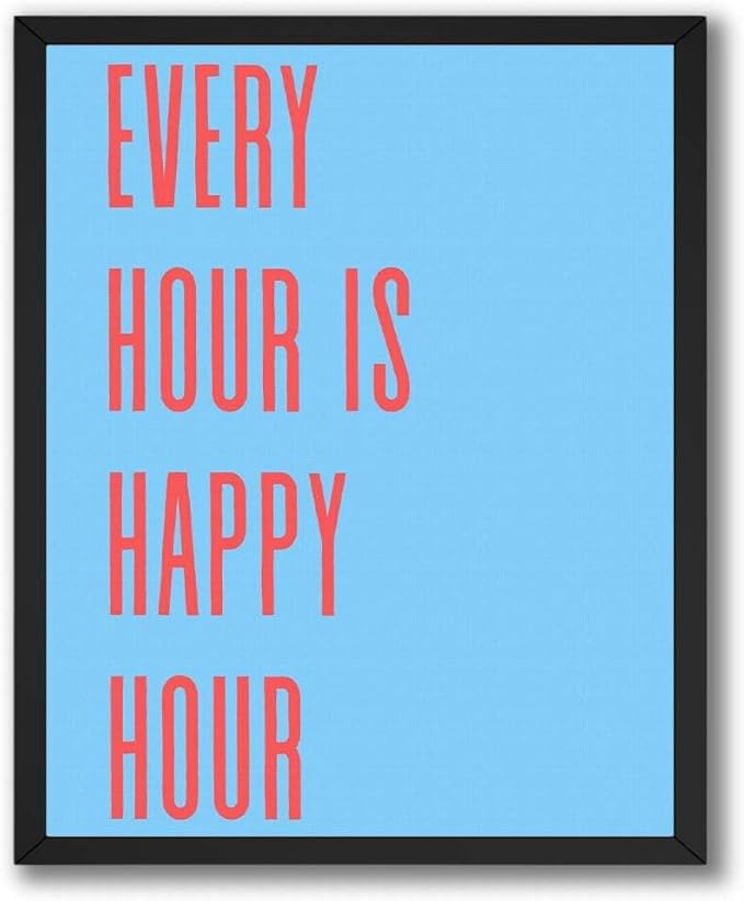 InkFlow Posters Every Hour Happy Hour Poster - Modern Typography Quote Art - Blue Red Minimal Design - Kitchen Bar Wall Decor Accent - Contemporary Home Print - 18x24 Unframed Canvas Print