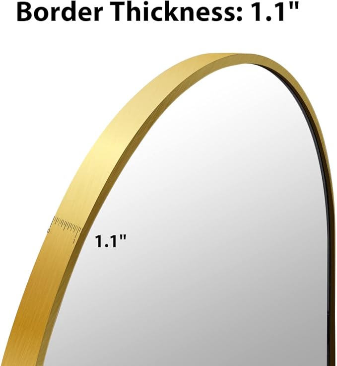 Arched Wall Mirror, Gold Decorative Hanging Mirror, 38"x26" Vanity Mirror Brushed Aluminum Alloy Frame for Bathroom, Bedroom, Living Room, Entryway, Hang Vertical or Horizontal