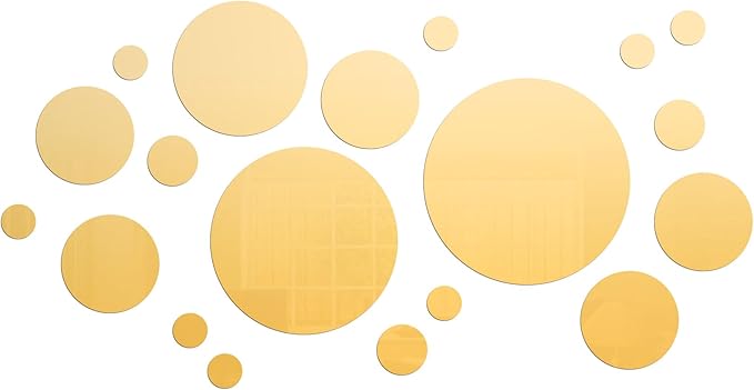 Shappy 32 Pieces Mirror Wall Stickers Removable Acrylic Setting Adhesive Round Circle Mirror Tiles Decals for Home Living Room Bedroom Decor (Gold,Medium Size)