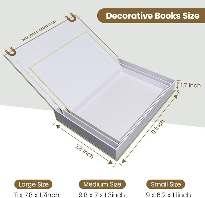 Aesthetic Decorative Books - Set of 3 Linen Fake Books Enhance Your Coffee Table, Home Decor, Living Room, Bookshelf or Mantle Decor, Modern Stackable Faux Book Photo Storage and as a Keepsake Box
