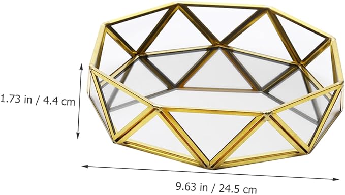 PRETYZOOM Geometric Mirror Glass Tray for Jewelry Storage Decorative Makeup Organizer Perfume Tray