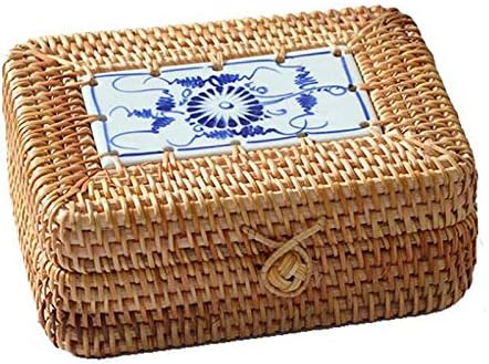 Rattan Woven Storage Box with Lid Handmade Jewelry Boxes Makeup Organizer Wooden for Sundries Tea Case Containers Gift