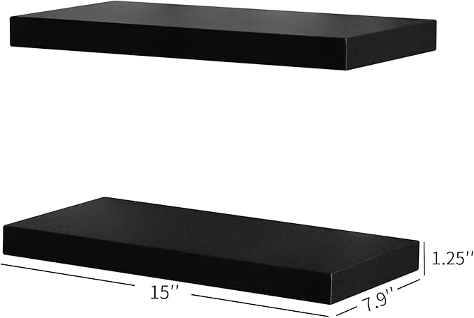 WELLAND Set of 2 Floating Shelves Wall Mounted Shelf, for Home Decor with 8" Deep (Black, 15 inch)