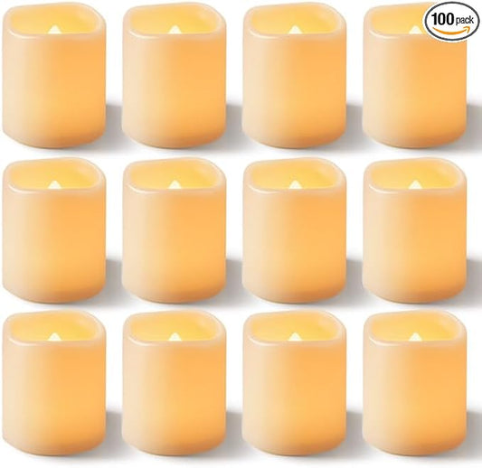 Homemory 100Pack Flickering Flameless Votive Candles, 200+Hour Electric Fake Candles, Battery Operated LED Tealight for Wedding, Outdoor, Table, Festival (Amber Yellow,Battery Included)