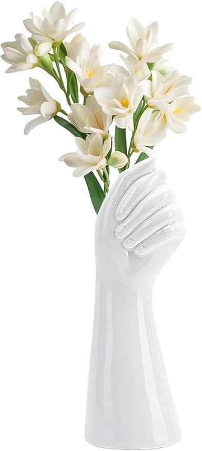 White Ceramic Vase Creative Human Body Art Design Multi Functional Office Desktop Organizer Pen Holder Makeup Brush Holder Home Decor Vase for Flowers Boho Ceramic Vases Stylish Decorative Accent (E)