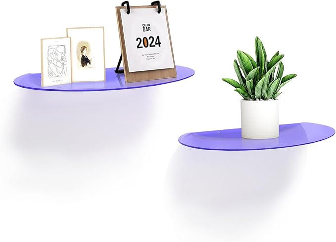 SetGame 2-Pack Acrylic Small Wall Shelves Wall Decor Wall Mounted, 12" Floating Wall Ledge Shelf, Acrylic Shelves for for Action Figures Display, Room Décor, Space Saving, Items Organizer,Purple