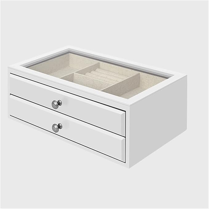 Jewelry storage box makeup organizers Jewelry Boxes Organizer Vintage Jewelry Case with 2 Drawers and Transparent Glass Lid