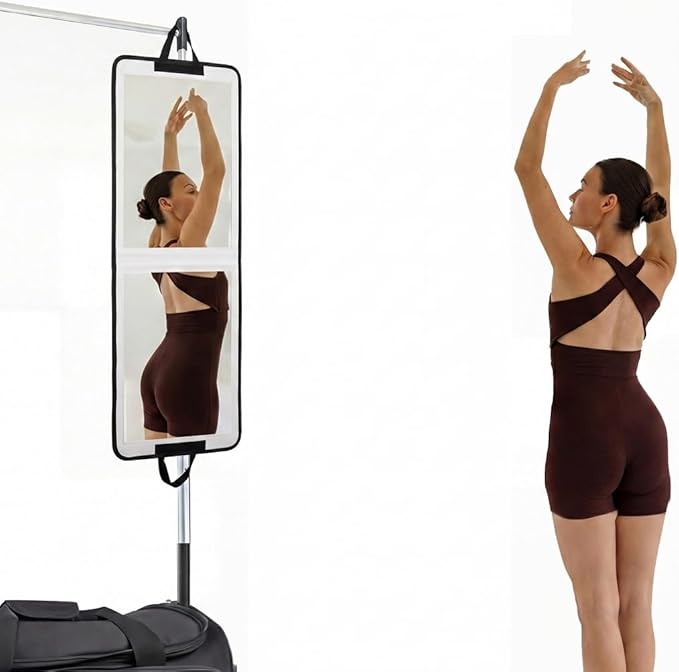 LPHUMEX Foldable Full Length Mirror White with Black Handles Hanging, 13x33 inch Portable Folding Body Mirror for Dance, Festival, Travel