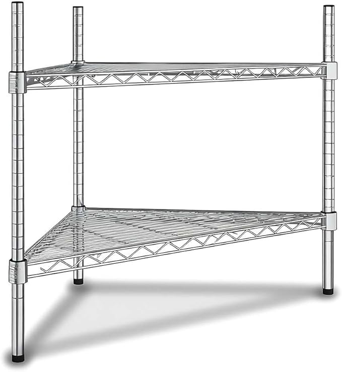 33" W x 24" D x 27" H NSF Chrome Triangle Heavy Duty Corner Shelving Kit, 2-Shelf Adjustable Wire Rack