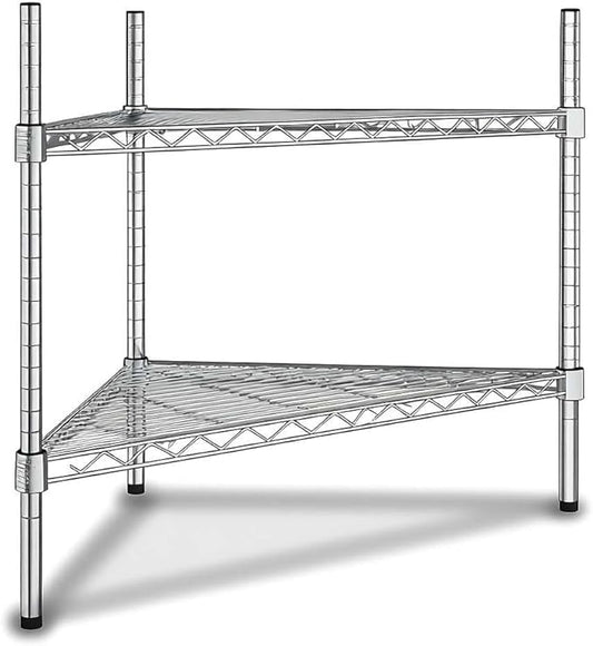 33" W x 24" D x 27" H NSF Chrome Triangle Heavy Duty Corner Shelving Kit, 2-Shelf Adjustable Wire Rack