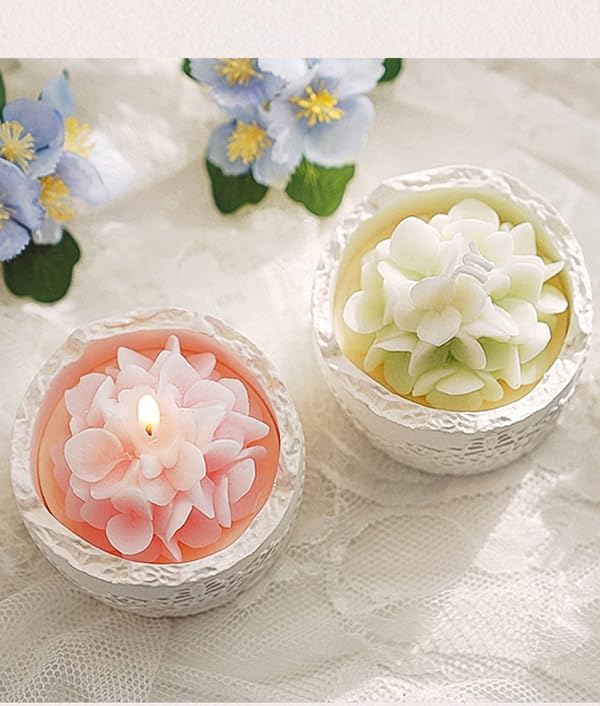 Green Hydrangea Flower Scented Candle - Decorative Lace Cup Candle, Rustic Floral Candle Gift, Home Fragrance Decor, Spring Summer Decorations, Valentine's Day Birthday Gifts for Women Mom Wife