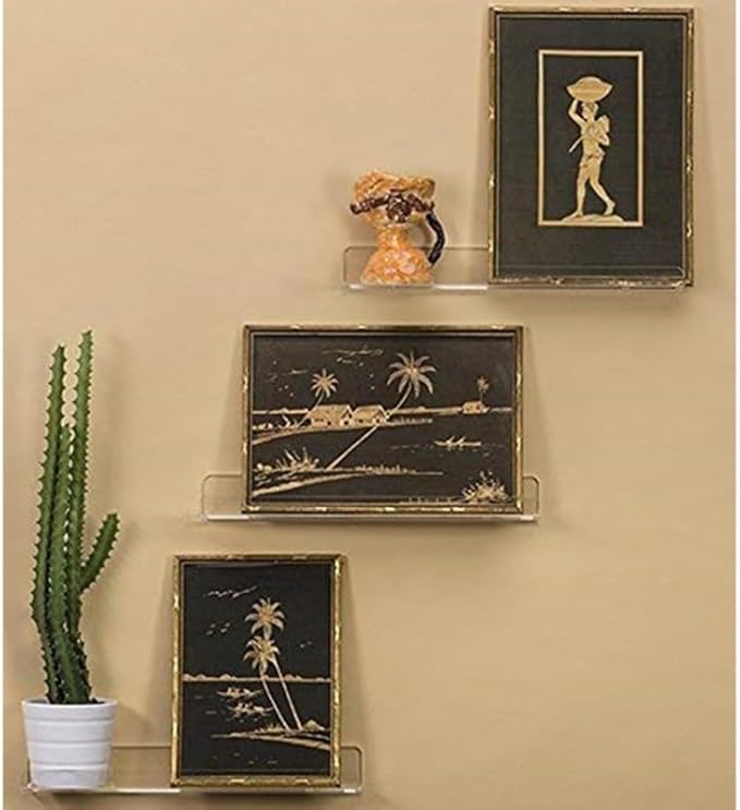 PRETYZOOM 1 Pack Acrylic Shelves for Storage, 12x4 Inches Wall Floating Bookshelves for Nursery, Bathroom Perfume Makeup Display Shelf, Space-saving Wall Organizer