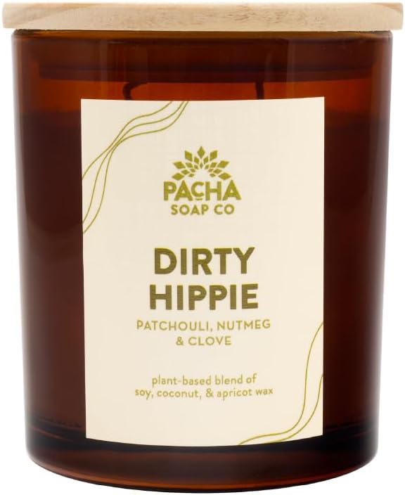 PACHA SOAP Co. Dirty Hippie Candle, 7 oz - Scents of Patchouli, Nutmeg, and Clove - Clean Burning, Soy, Coconut & Apricot Wax, Lead-Free Wick, Cruelty-Free, Recyclable