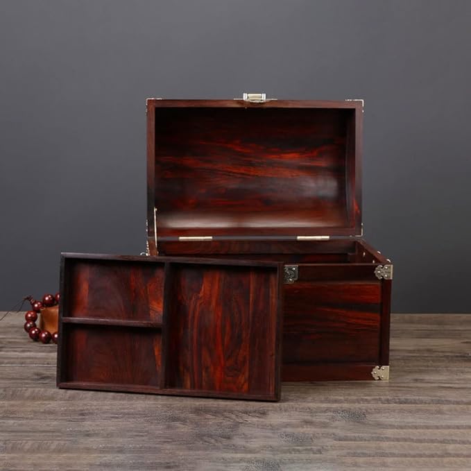 Makeup Organizers Solid Wood Jewelry Box Chinese Retro Storage Box Ring Earring Necklace Bracelet Watch Small Jewelry Storage Box Jewelry Box 11.81 Inches Jewelry Case (Color : A)