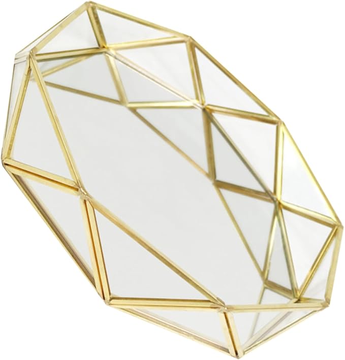 CHILDWEET Decorative Mirror Tray for Dresser Elegant Glass and Makeup Organizer for Jewelry Perfume and Trinkets Versatile Vintage Design for Home Hotel and Retail Display