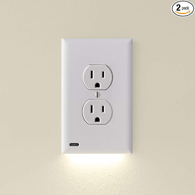 2 Pack - SnapPower GuideLight [For Duplex Outlets] - Replaces Plug-In Night Light - Electrical Receptacle Wall Plate With LED Night Lights - Auto On/Off Sensor - (Duplex, White)