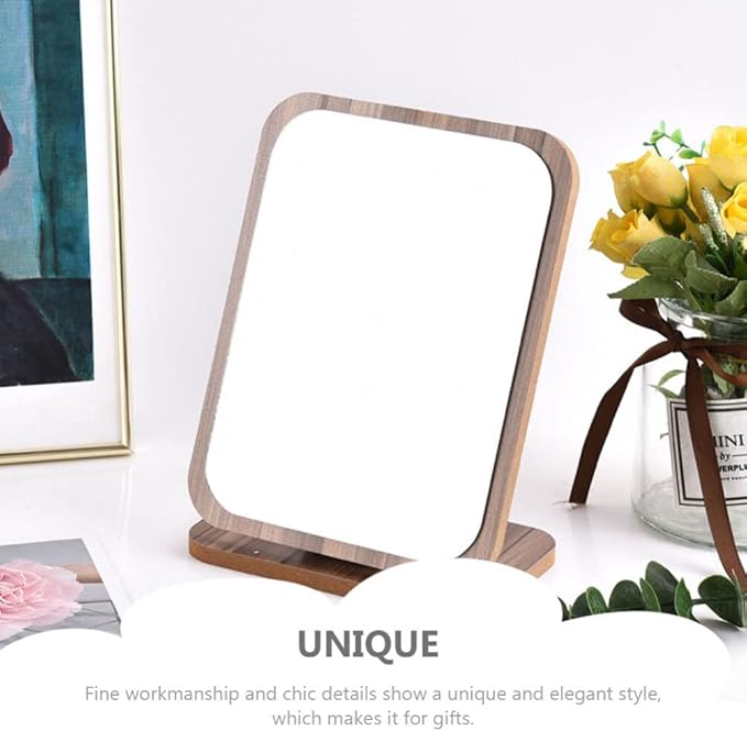 Folding Vanity Makeup Mirror with Stand - Portable Wooden Desktop Mirror for Bathroom & Tabletop - Stylish, Space-Saving Makeup Organizer