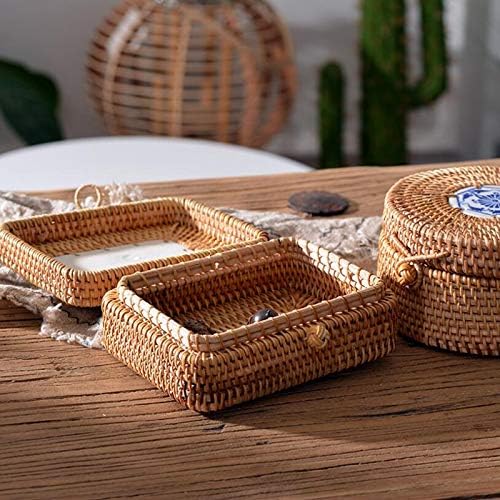 Rattan Woven Storage Box with Lid Handmade Jewelry Boxes Makeup Organizer Wooden for Sundries Tea Case Containers Gift