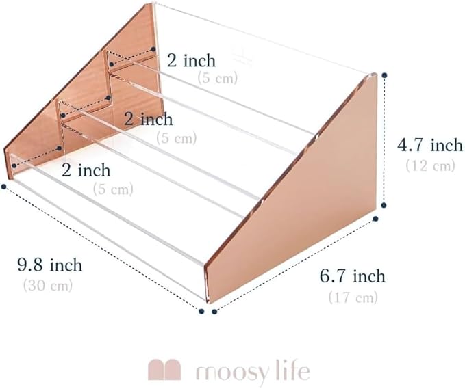 Moosy Life Perfume Organizer, Perfume Stand, Nail Polish Organizer Vanity, Nail Polish Rack, Acrylic Risers Display Stands, Rose Gold Stand
