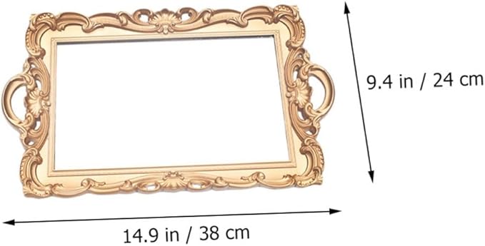 ABOOFAN European Vintage Mirror Tray Golden Rectangular Decorative Makeup and Perfume Storage Plate Photo Prop Organizer for Home Vanity