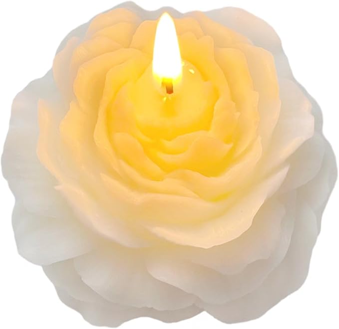 White Peony Flower Shape Candles for Women Friends Colleague Classmates Gift, 3 Inch Pastel Aesthetic Scented Candle with English Pears & Freesia Scent