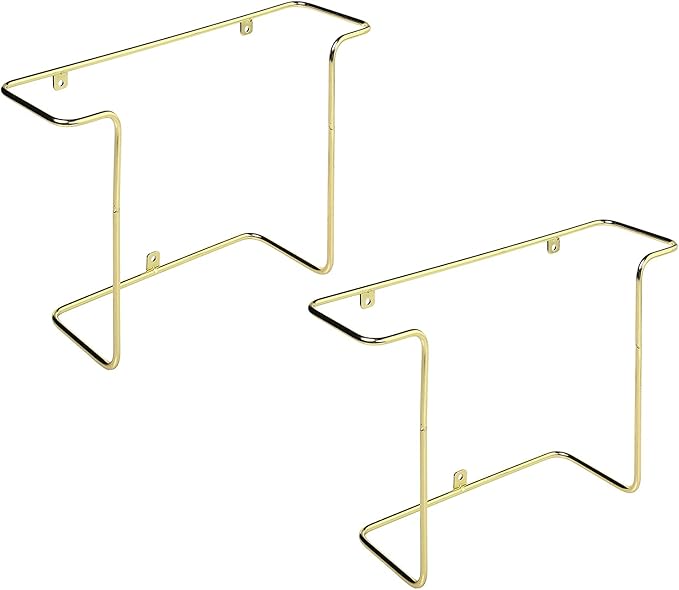 MyGift Modern Metal Wire Wall Mounted Vinyl Records Storage Racks, Hanging LP Record Holders, Floating Album Cover Display Shelves, Set of 2 (Brass-2 Pcs)