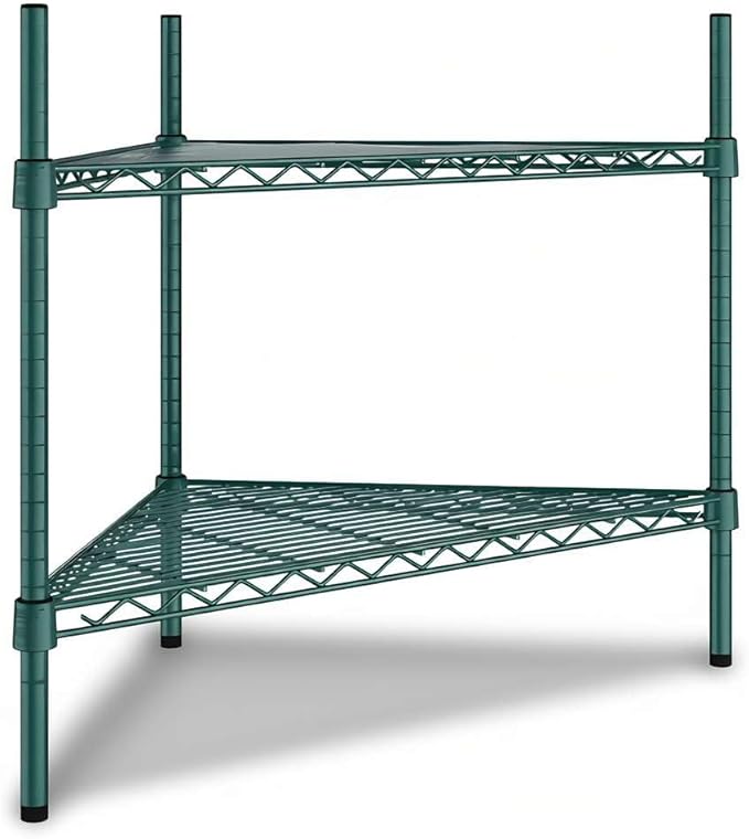 33" W x 24" D x 27" H NSF Green Triangle Heavy Duty Corner Shelving Kit, 2-Shelf Adjustable Wire Rack