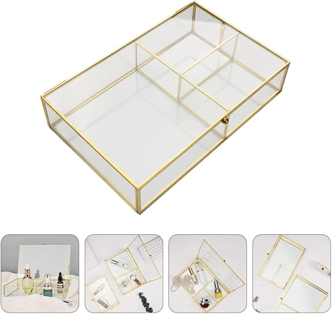 MAGICLULU Box Desktop Storage Box Makeup Organiser Mirror Glass Necklace Organizer Stand Desk Vanity Jewelry Glass Makeup Container Jewelry Holder Wedding Jewelry Lipstick