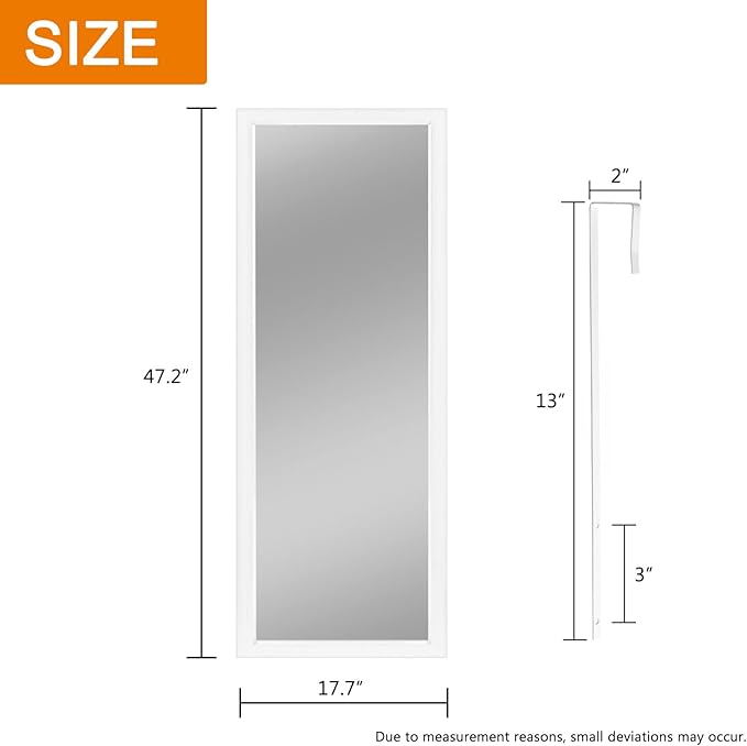 NeuType 47"x18" Over The Door Full Length Mirror, Wall Mount, White