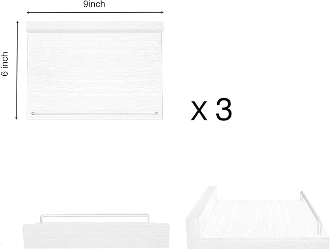 RYOFOBETTO Small Floating Shelf, 6 X 9 Inches Farmhouse Wall Shelves for Living Room, Bedroom, Picture Frames, Plants, Kitchen, Set of 3 (White)