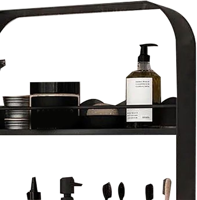 Jerliflyer Wall Mounted Floating Shelves for Bathroom, 2 Layer Carbon Steel Makeup and Cosmetic Organizer Rack