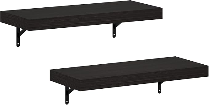 Furinno Tanna Floating Shelves for Wall Set of 2, 22-Inch Wall Shelf, Triple Thick Floating Mounted Shelf, for Bathroom, Home Office, Living Room, Tobacco Oak