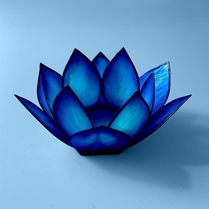 Om Gallery Capiz Shell Lotus Flower Decor Tealight Candle Holder for Serene Ambiance -Decorative Natural Shell Mini Candle Holders for Meditation, and Relaxation, Dark Blue