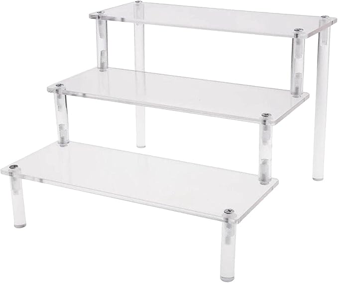 Acrylic Action Figure Display Stand 3 Step Perfume Cupcake Organizer Tray Holder Display Shelf for Makeup Doll - Clear Transparent Toy Model Shelf Risers for - 29.5x27.5x15cm